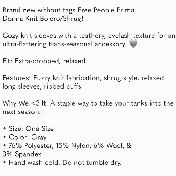 Free People prima Donna knit bolero NWOT - Picture 2 of 4